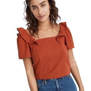 Madewell • Crosshatch Knit Textured Ruffled Top • Square Neck